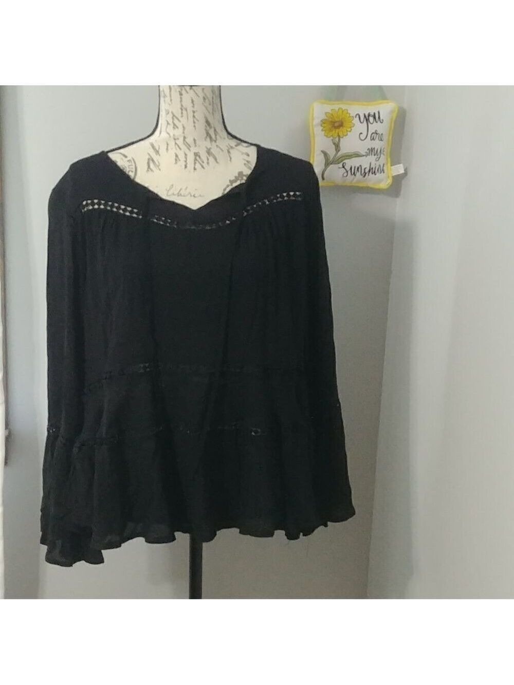 Yoins L Flowing Pheasant top Bell Sleeves, See through detail